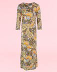 24seven Comfort Apparel Brown Fall Print Girls Long Sleeve Side Slit Maxi Dress