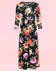 24seven Comfort Apparel Girls Floral Pleated Waist Maxi Dress Machine Washable