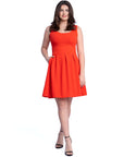 Sleeveless Pleated Skater Dress with Pockets