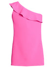 Girls Solid Color One Shoulder Ruffle Knee Length Dress