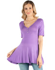 Quarter Sleeve Maternity Tunic Top with Button Detail