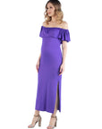 Off Shoulder Ruffle Detail Maternity Maxi Dress
