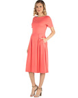 Maternity Midi Dress with Short Sleeve and Pocket Detail