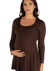 Long Sleeve Solid Color Swing Style Flared Maternity Tunic Top