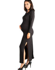 Long Sleeve Side Slit Maternity Maxi Dress