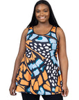 Orange Butterfly Print Plus Size Scoop Neck Tank Top