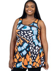 Orange Butterfly Print Plus Size Scoop Neck Tank Top