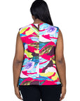 Plus Size Pink Pleated Crew Neckline Back Closure Sleeveless Top