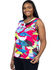 Plus Size Pink Pleated Crew Neckline Back Closure Sleeveless Top