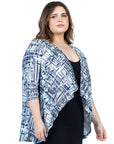 Navy Print Plus Size Elbow Length Sleeve Open Cardigan