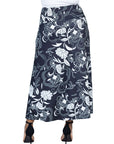 Black and White Floral Plus Size Elastic Waist Ankle Length Comfortable Maxi Skirt