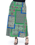 Green Scarf Print Plus Size Elastic Waist Ankle Length Comfortable Maxi Skirt