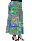 Green Scarf Print Plus Size Elastic Waist Ankle Length Comfortable Maxi Skirt