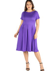 Short Sleeve Plus Size Midi Skater Dress With Pockets