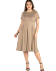 Short Sleeve Plus Size Midi Skater Dress With Pockets