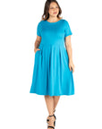 Short Sleeve Plus Size Midi Skater Dress With Pockets