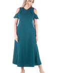 Ruffle Cold Shoulder A Line Plus Size Maxi Dress