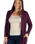 Open Front Lightweight Hooded Plus Size Cardigan