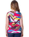 Womens Pink Pleated Crew Neckline Back Closure Sleeveless Top