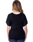 Womens V Neck Knot Front Kimono Sleeve Top