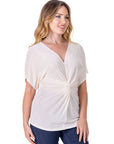 Womens V Neck Knot Front Kimono Sleeve Top