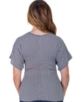 Womens V Neck Geometric Print Knot Front Kimono Sleeve Top
