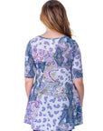 Purple Paisley Print Elbow Sleeve V Neck Henley Tunic Top