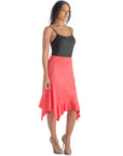 Solid Color Knee Length Elastic Waist Handkerchief Skirt