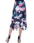 Womens Elastic Waist Floral Knee Length Handkerchief Hemline Skirt