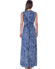 Womens Navy Abstract Print V Neck Empire Waist Sleeveless Maxi Dress