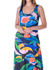 Womens Teal Floral Print Sleeveless Casual Maxi Dress With Pockets
