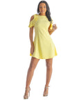 Ruffle Cold Shoulder A Line Knee Length Dress