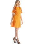 Ruffle Cold Shoulder A Line Knee Length Dress