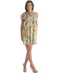 Yellow Floral Print One ShoulderRuffle Mini Dress
