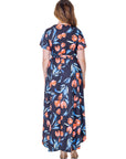 Womens Black Floral V Neck Belted High Low Faux Wrap Dress