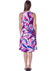 Womens Purple Floral Sleeveless Knee Length Tank Swing Dress