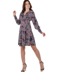 Grey Paisley Dolman Long Sleeve Cocktail Dress