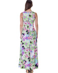 Womens Pastel Floral Scoop Neck A Line Sleeveless Maxi Dress
