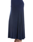 Womens Elastic Waist Solid Color Maxi Skirt