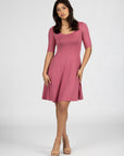 A Line Knee Length Dress with Elbow Length Sleeves