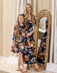 24seven Comfort Apparel Girls Long Sleeve Black Floral Knee Length Pocket Dress