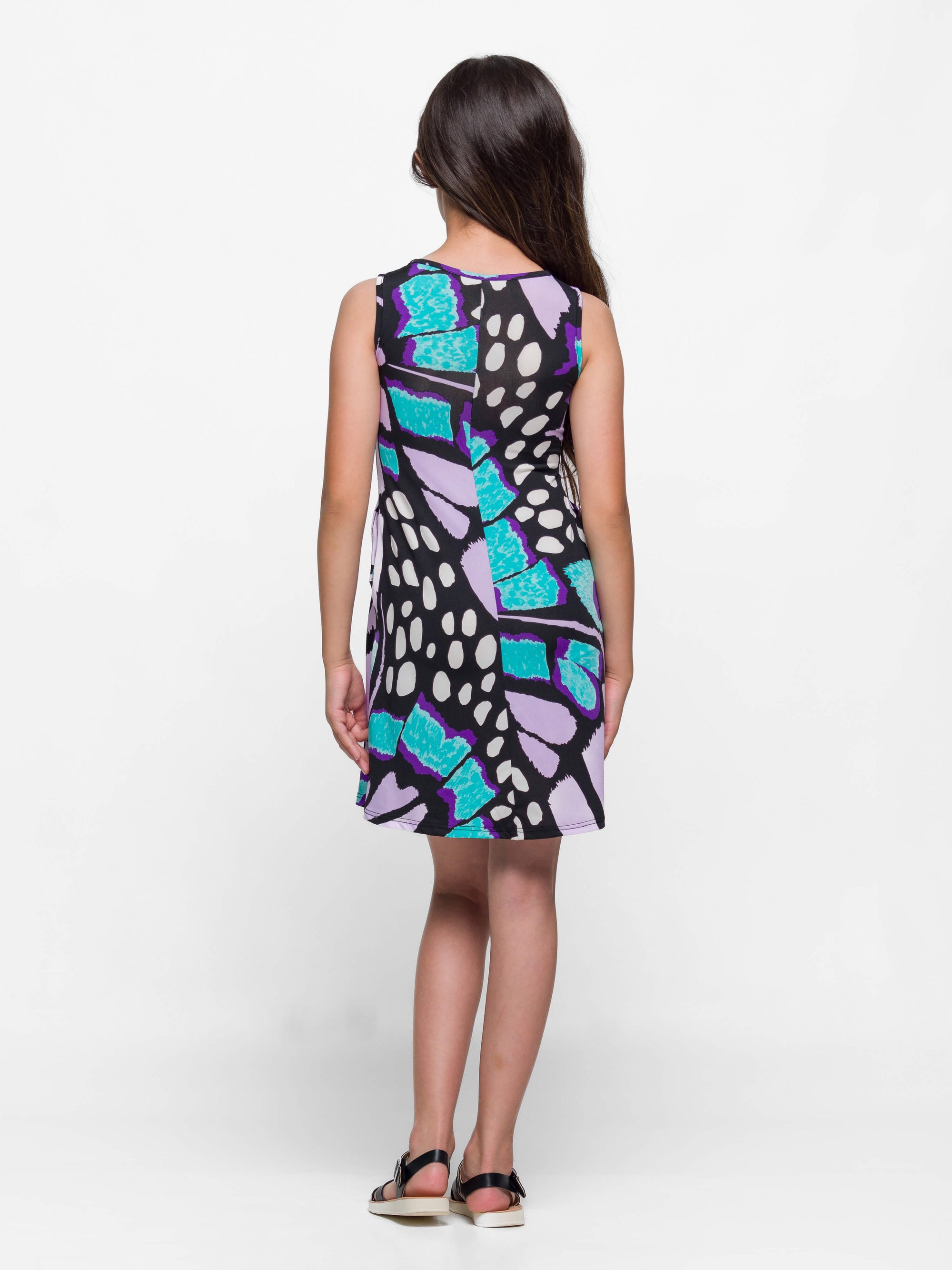 24sevenkid Lilac Butterfly Print Sleeveless Pockets Dress
