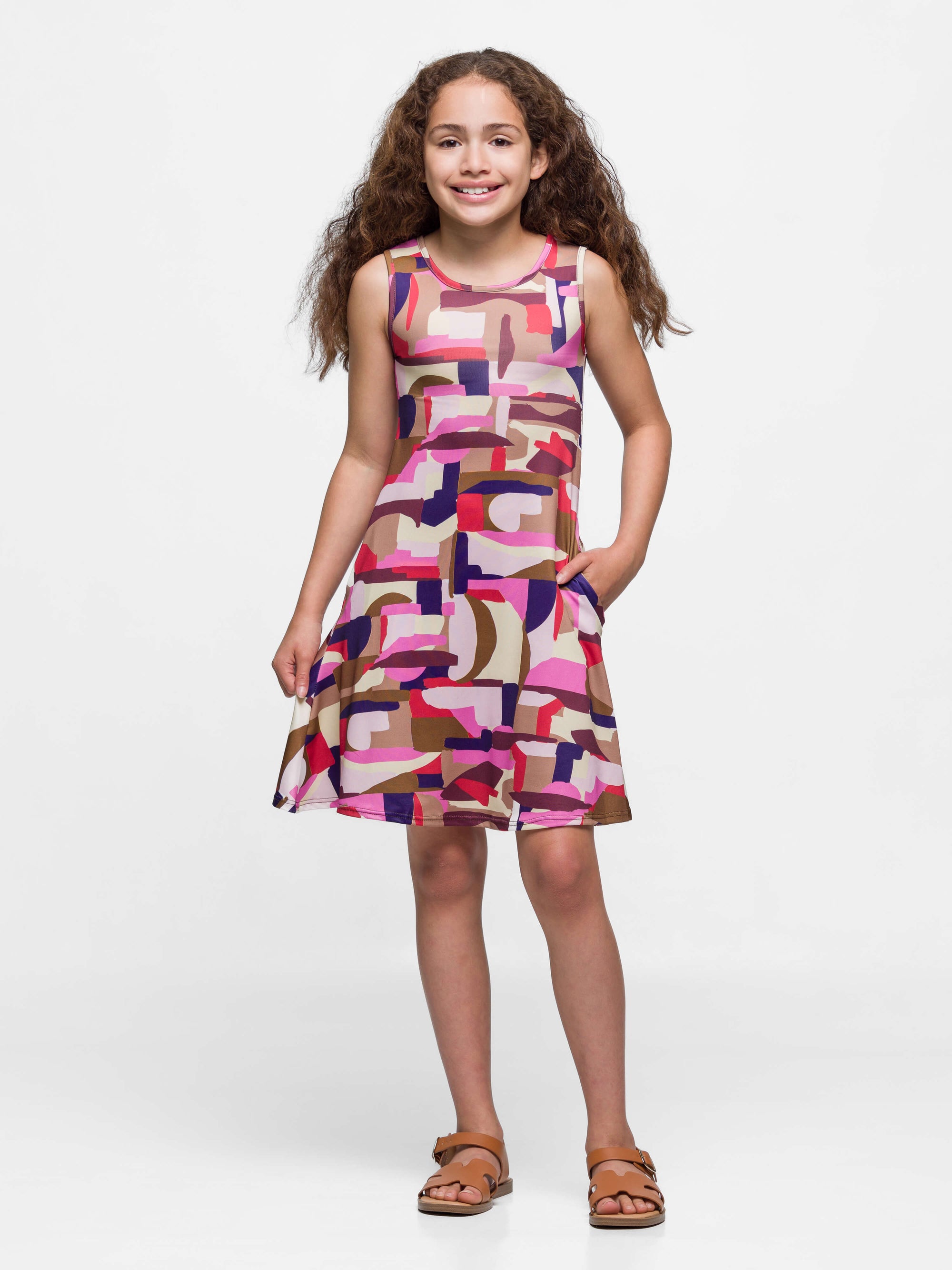 24sevenkid Patchwork Print Sleeveless Pockets Dress
