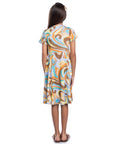 24sevenKid Girls Yellow Print Knee Length Short Sleeve Flowy Dress