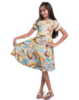 24sevenKid Girls Yellow Print Knee Length Short Sleeve Flowy Dress