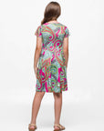 24sevenKid Girls Pink Paisley Print Short Sleeve Fit and Flare Dress