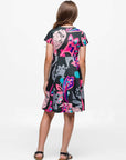 24sevenkid Girls Black and Pink Paisley Fit and Flare Knee Length Dress