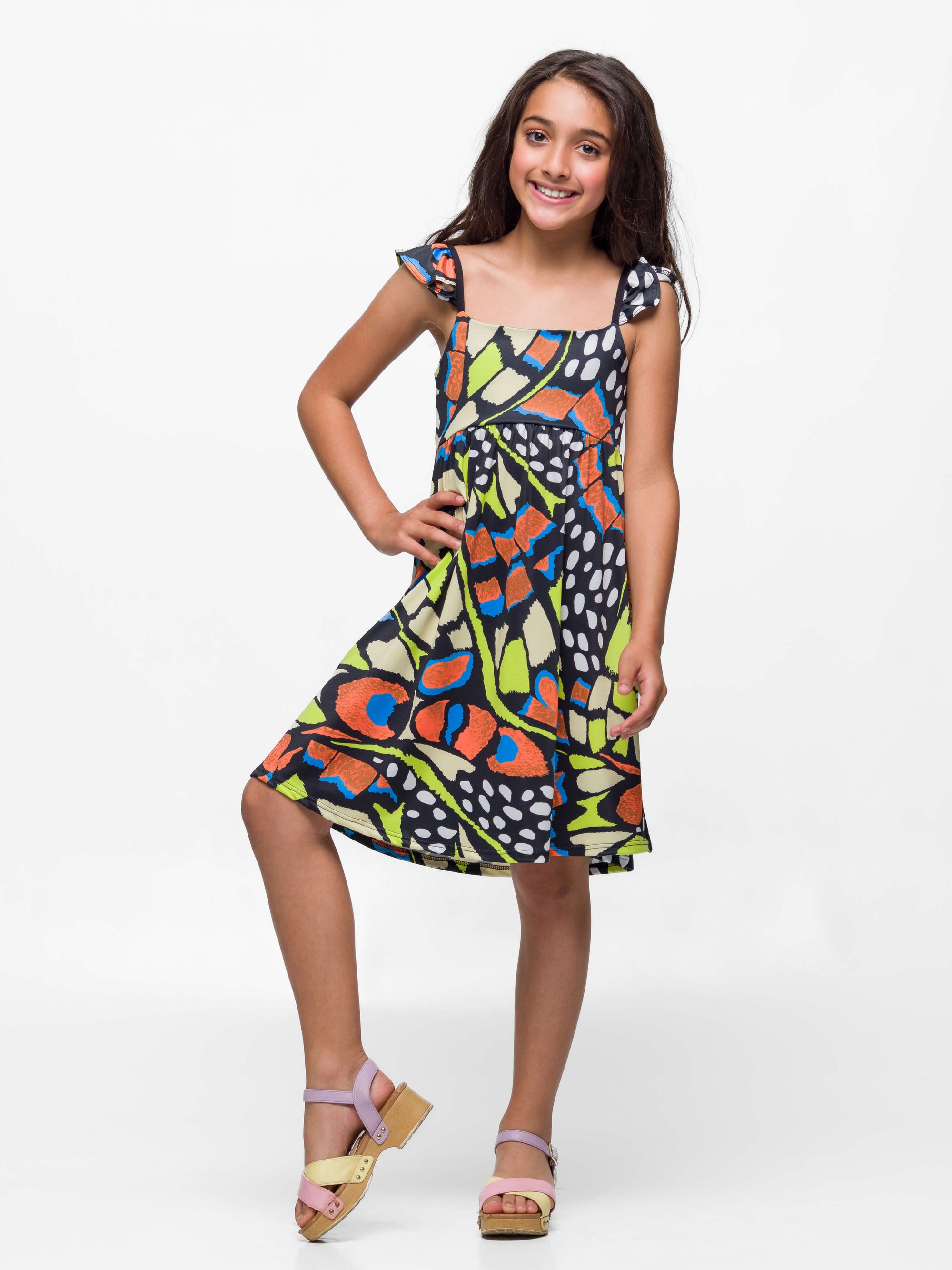 24sevenkid Girls Butterfly Print Empire Waist Sleeveless Dress