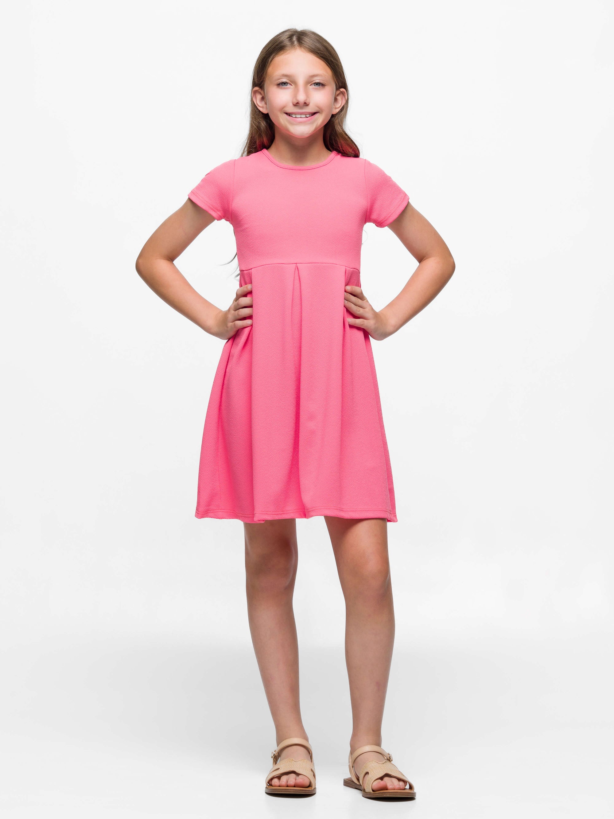 24seven Comfort Apparel Girls Short Sleeve Pleated Party Dress Machine Washable