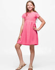 24seven Comfort Apparel Girls Short Sleeve Pleated Party Dress Machine Washable